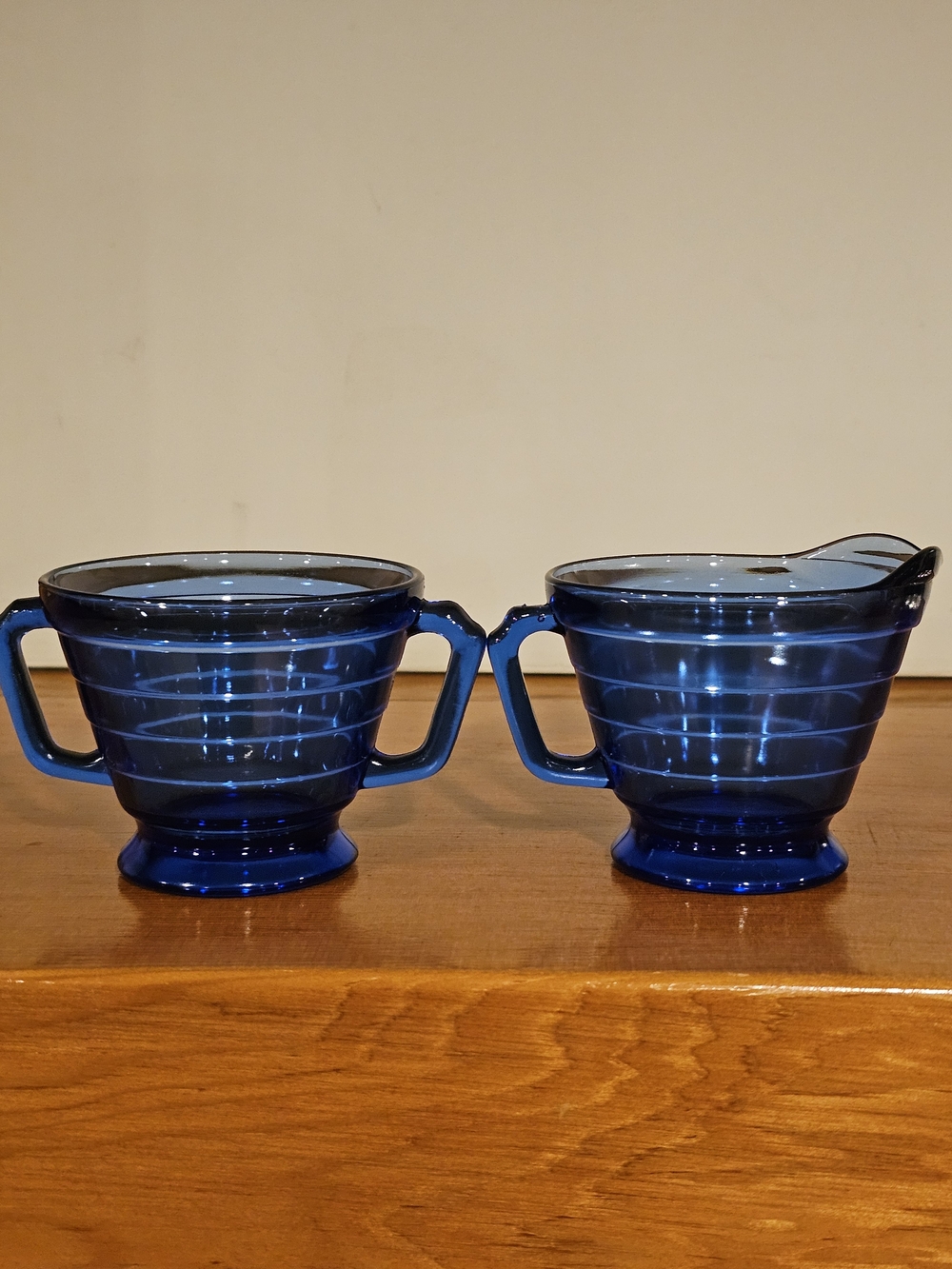 Vintage 1930s Hazel-Atlas Moderntone Cobalt Blue Creamer & Sugar Bowl Set